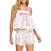 Sastianaen Women Y2k Floral Shorts Set Flying Sleeve Babydoll Tank Top and Shorts 2 Piece Ruffle Pajama Lounge Set