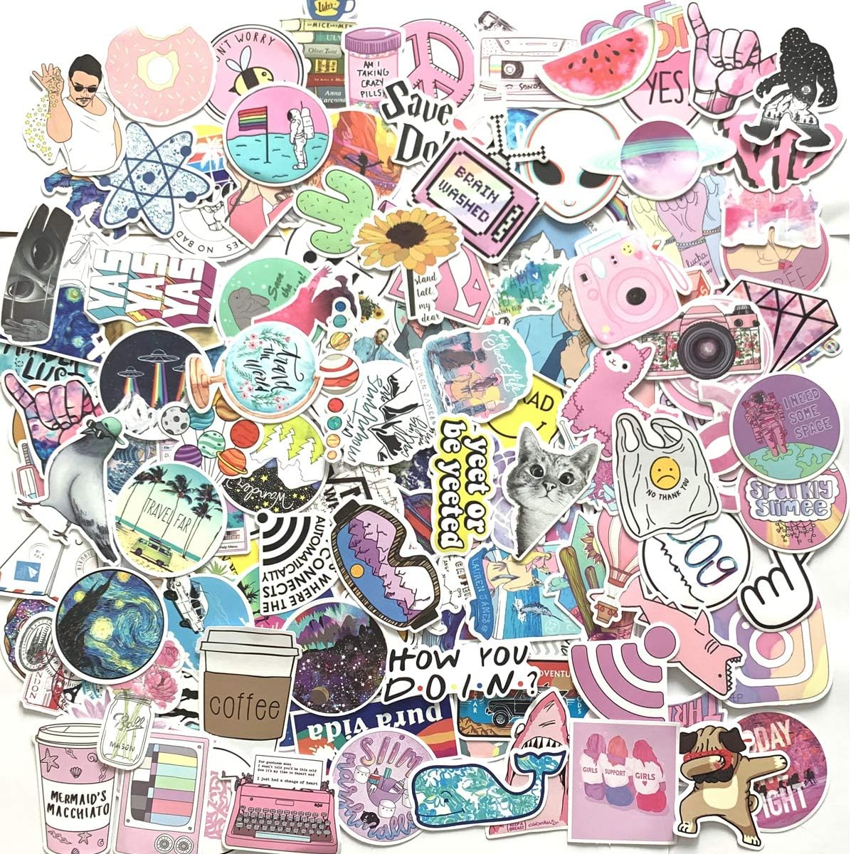 HaWenny 156 Pcs Cute Stickers,Laptop and Water Bottle Decal Sticker Pack for Teens, Girls, Women Vinyl Stickers Waterproof