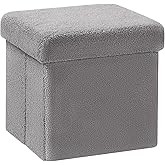PINPLUS Storage Ottoman Cube Square Shaped Ottomans with Storage Foot Stool Footrest for Lving Room Boucle Ottoman Seat for Dorm Room,Faux Teddy Fur Grey,11.8"x11.8"x11.8"