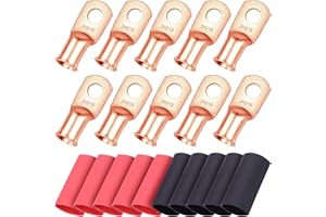 iGreely 10pcs 2 AWG 5/16" Wire Lugs Ring Terminals 2 Gauge Heavy Duty Battery Cable Ends Battery Terminal Connectors with 10pcs 3:1 Dual Wall Adhesive Heat Shrink