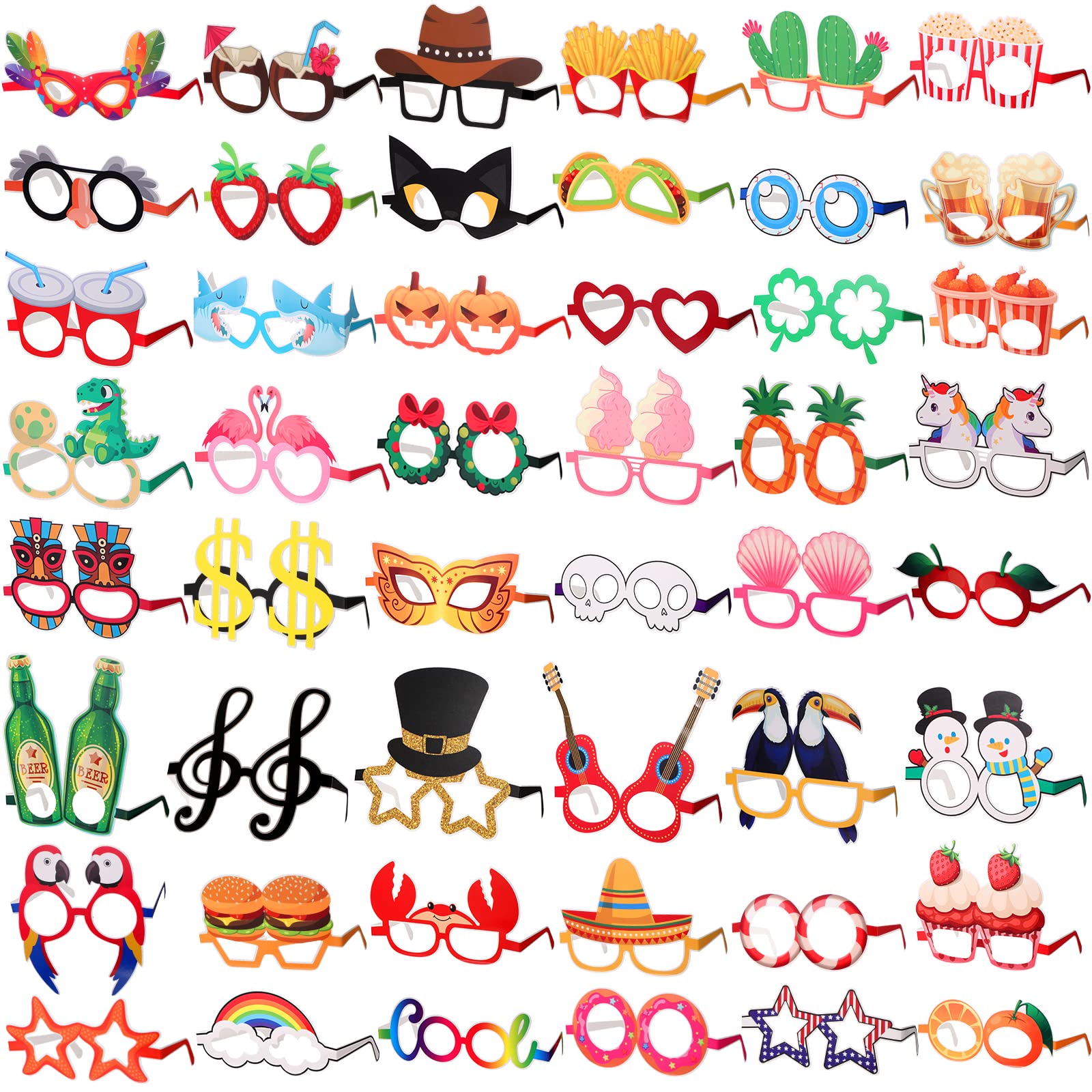 Photo 1 of 48 Pcs Luau Party Eyeglasses Funny Hawaiian Glasses Luau Paper Sunglasses Bulk Fancy Photo Booth Props for Kids Adults Luau Party Decoration Summer Beach Favor Supplies