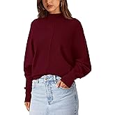 PRETTYGARDEN Fall Fashion 2024 Oversized Mock Neck Long Sleeve Batwing Sweaters for Women Casual Loose Ribbed Knit Tops