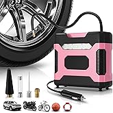 Auto Dynasty Digital Tire Inflator Portable Air Compressor, 12V DC 150 PSI Power Electric Car Tire Air Pump with LED Light and Pressure Gauge for Car, Motorcycle, Bicycle, Bike, Ball (Pink)