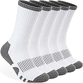Monxiery Mens 100% Cotton Cushioned Crew Socks, Moisture Wicking Breathable Athletic Performance Boot Work Socks