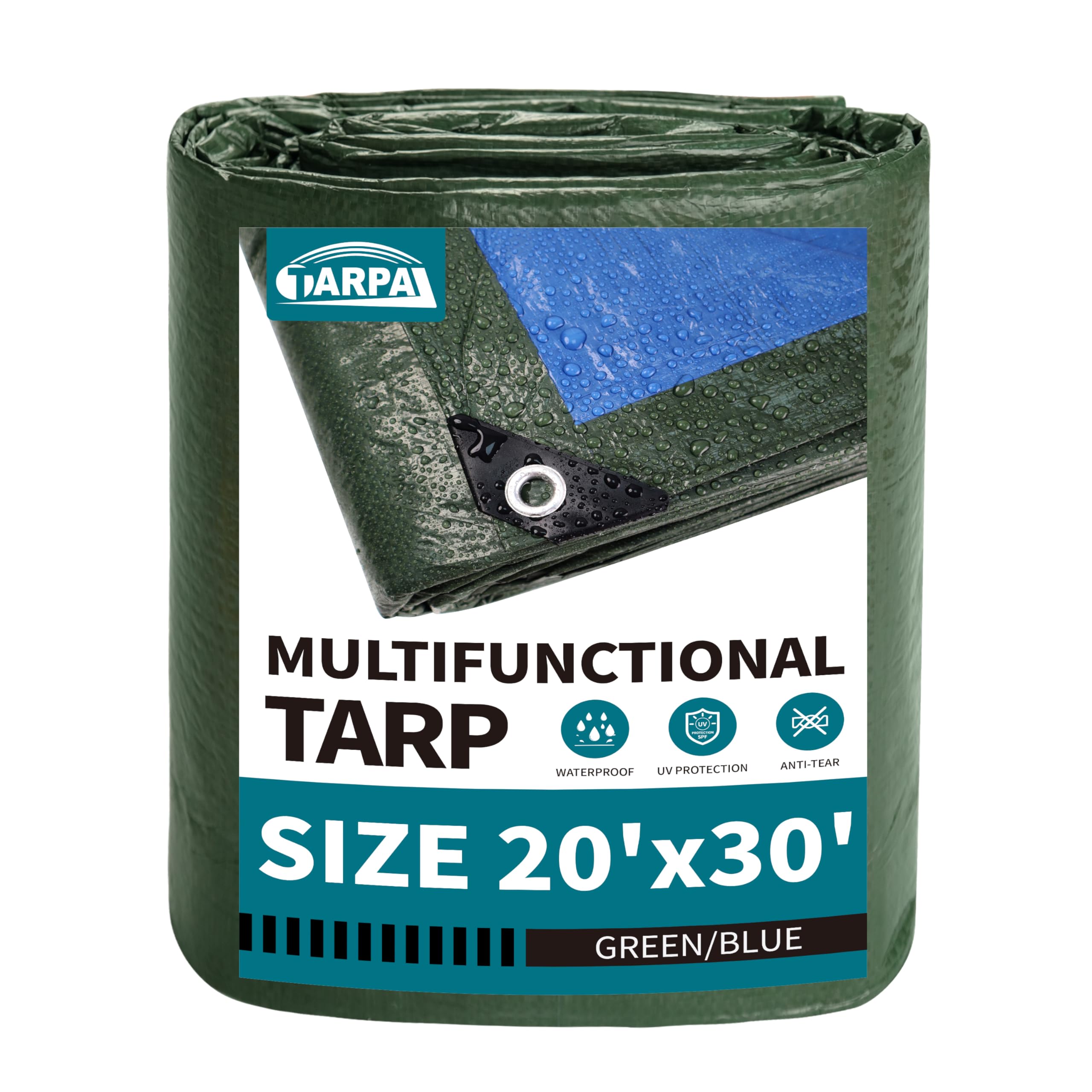 Photo 1 of TARPAL 20x30 Feet Green Tarp Waterproof Multipurpose Protective Cover All Purpose Outdoor Poly Tarps Cover for Swimming Pool, Roof Waterproofing,Boat, car, Camping, firewood,Outdoor Furniture,etc
