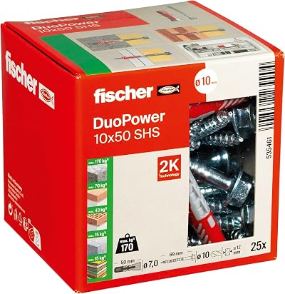 fischer DuoPower 10 x 50 S Universal Plug with Screw 25 pcs set