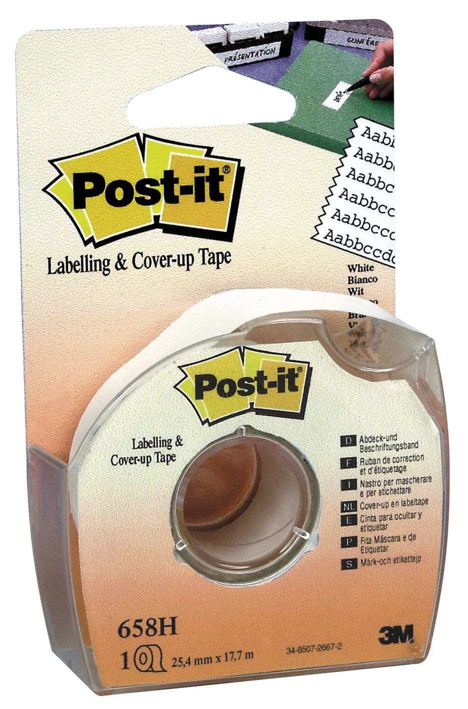Post-it Cover-Up and Labelling Tape 6-Lines Width White 25.4 mm x 17.7 m 1 Roll/Dispenser 1 Dispenser/Pack