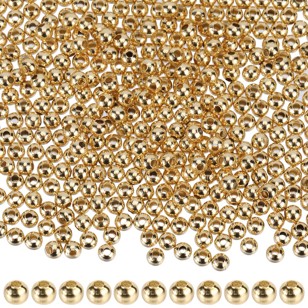 SUNNYCLUE 1 Box 500Pcs Stainless Steel Beads Bulk 3mm Golden Spacer Beads Round Bead Spacers Mini Tiny Rondelle Metal Beads Ball Bead Seamed Loose Beads for Jewellery Making Beading Kits DIY Supplies