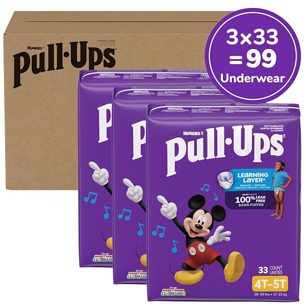 PULL-UPS BOYS’ POTTY TRAINING PANTS, SIZE 4T-5T TRAINING UNDERWEAR (38-50 LBS), 99 COUNT