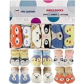 Tiny Captain Baby Toddler Girls Grip Socks Gripper Straps Ages 1-3 Year Old Anti Slip Animal Socks Age 1 Girls Gift Set