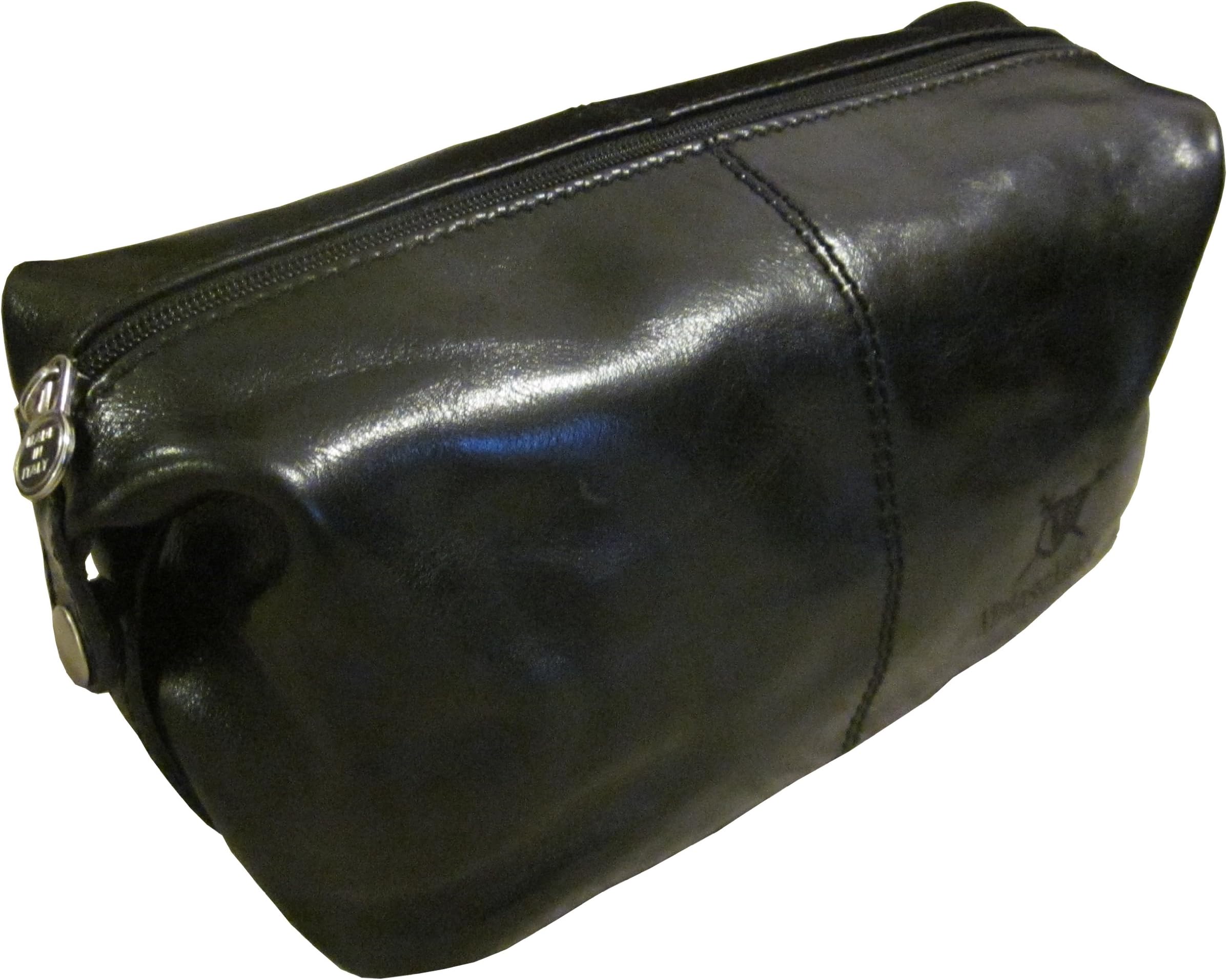 AUTHENTIC VINTAGE VALOR BARI BLACK ITALIAN LEATHER TRAVEL KIT DOPP TOILETRY BAG MADE IN ITALY