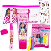 Barbie Oral Care Traveling Kit for Kids - Bundle with Toothbrush with Cover, Toothpaste, Floss Pack, Travel Bag, and More for Girls, Toddlers | Barbie Toothbrush Set
