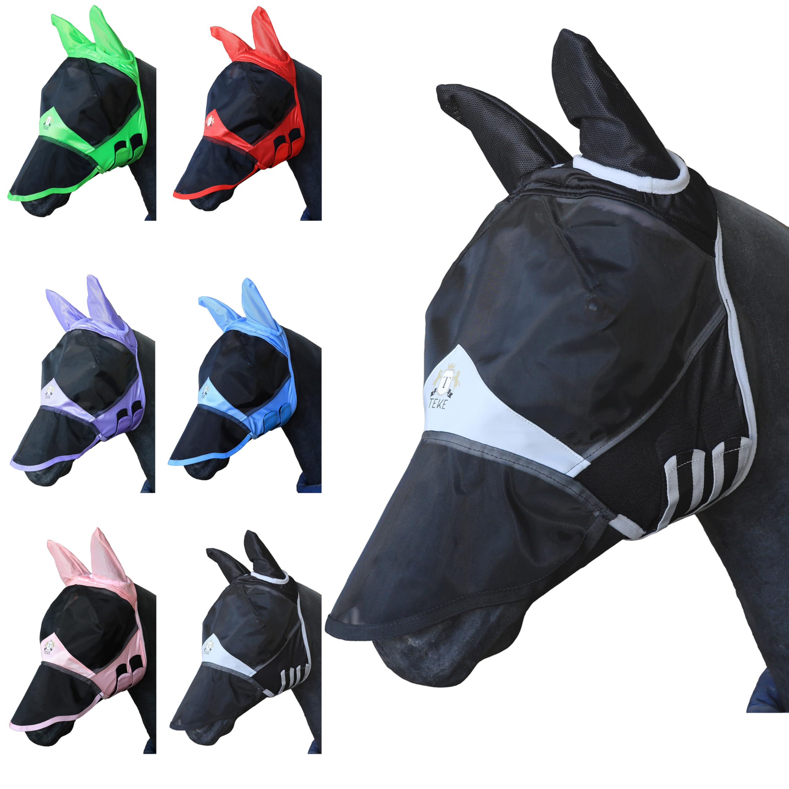 Photo 1 of T TEKE Fine Mesh Horse Fly Mask w/Ears & Nose, UV blocking 3D Eye Visor with extra fleece cushioned forehead, Protection from Insect Pests
