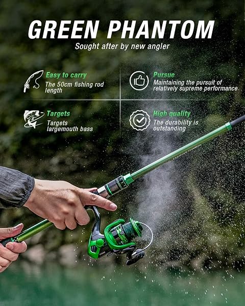 GHOSTHORN FISHING ROD AND REEL COMBO, GRAPHITE TELESCOPING FISHING POLE PORTABLE TRAVEL KIT WITH CARRIER BAG FOR FRESHWATER FISHING GIFT FOR MEN WOMEN