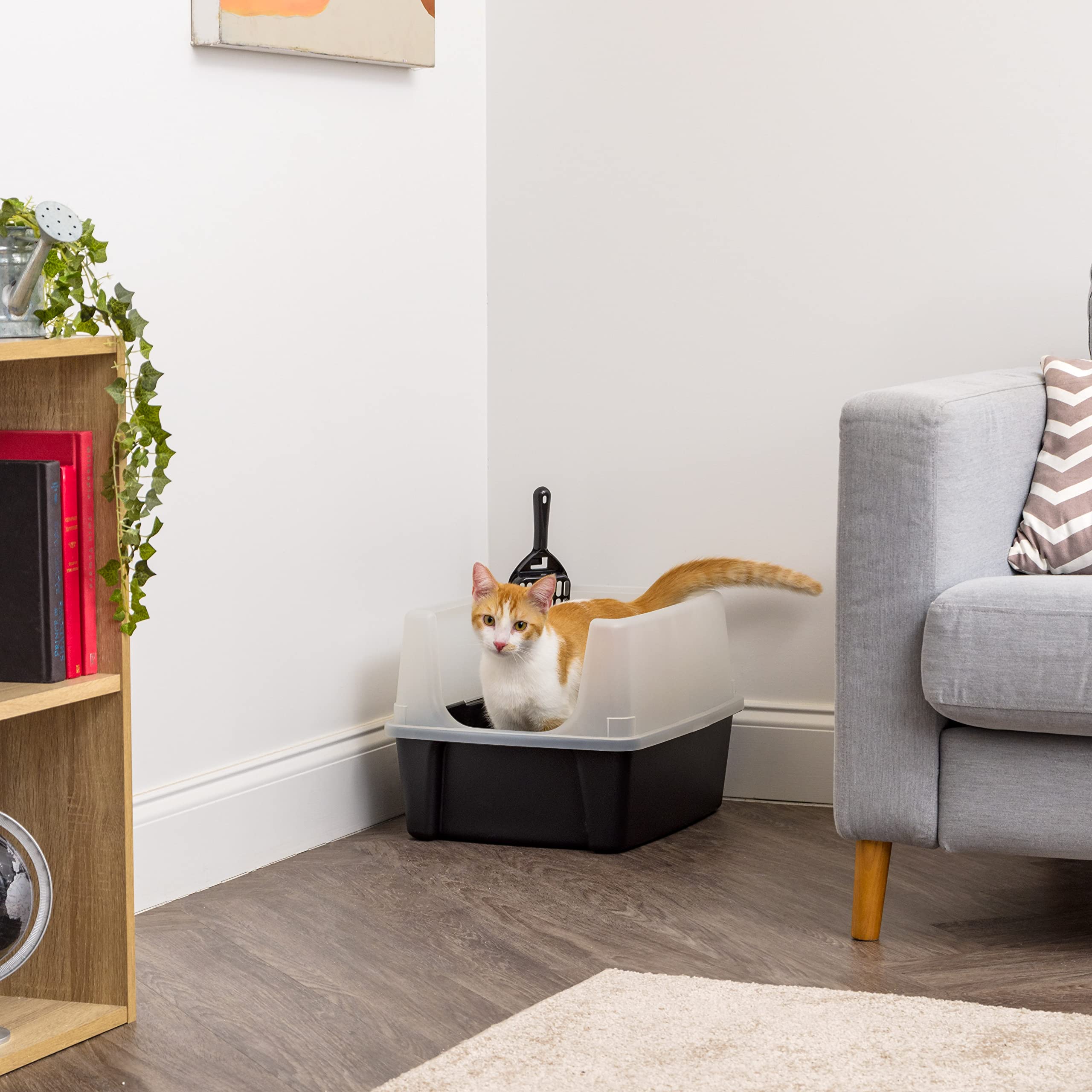 IRIS USA Open Top Cat Litter Tray with Scoop and Scatter Shield, Sturdy