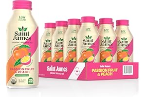 Saint James Iced Tea - Organic Green Tea - Non GMO, Gluten Free, Low Calorie & Low Sugar - Passion Fruit & Peach, 12 Pack (16 fl oz each)