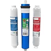 AQUATICLIFE Inline RO Buddie Replacement Cartridges - Includes Carbon Block Filter, Sediment Cartridge and 50 GPD Membrane for RO/RODI Reverse Osmosis Deionization Water Filter System Units