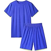 Somaibo Boys Athletic Short Sets 2 Piece T-Shirt and Shorts for Kids Loose Mesh Outfit Sets