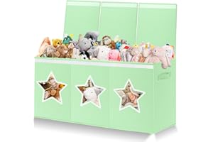 Xmasorme Extra Large Toy Box Chest, Toy Storage Organizer Bins with Transparent Windows, Foldable Storage Box for Kids,Boys,Girls,Toddler,Nursery Room,Playroom(Green Star)