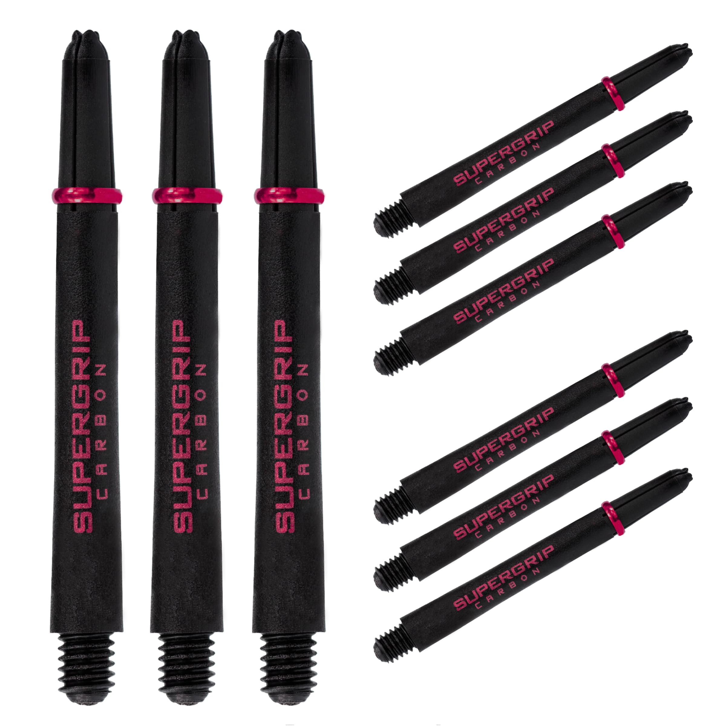 Harrows Darts 3 x Sets of SuperGrip Carbon Dart Stems - 9 Dart Shafts in Total - Available in 3 sizes - Tough Carbon Composite - Medium Red