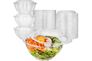 Stock Your Home 32oz Clear Plastic Salad Bowls with Lids Disposable (50 Pack) Medium Takeout Container with Snap on Lid for Fruit Salads, Quinoa, Lunch and Meal Prep, Acai Bowl, To-Go Party Containers