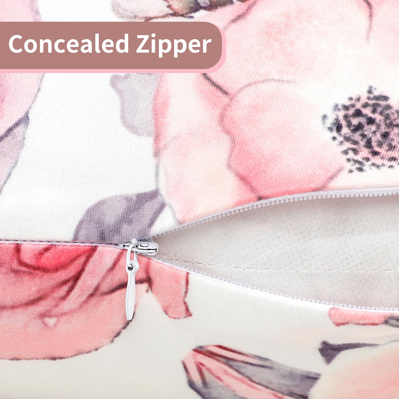 Nursing Pillow Cover Girls, Crescent-Shaped Breastfeeding Pillow Cover, Snug Fits Newborn Nursing Pillow Case, Removable, Super Soft Breathable, Pink Flower