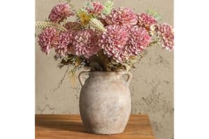 Dobbyby Ceramic Flower Vase 7.6 inch Farmhouse Rustic Vase Decorative Pottery Terracotta Vases for Home Decor Table Mantle Fireplace Living Room Bathroom Wedding Centerpiece (Whitewashed)