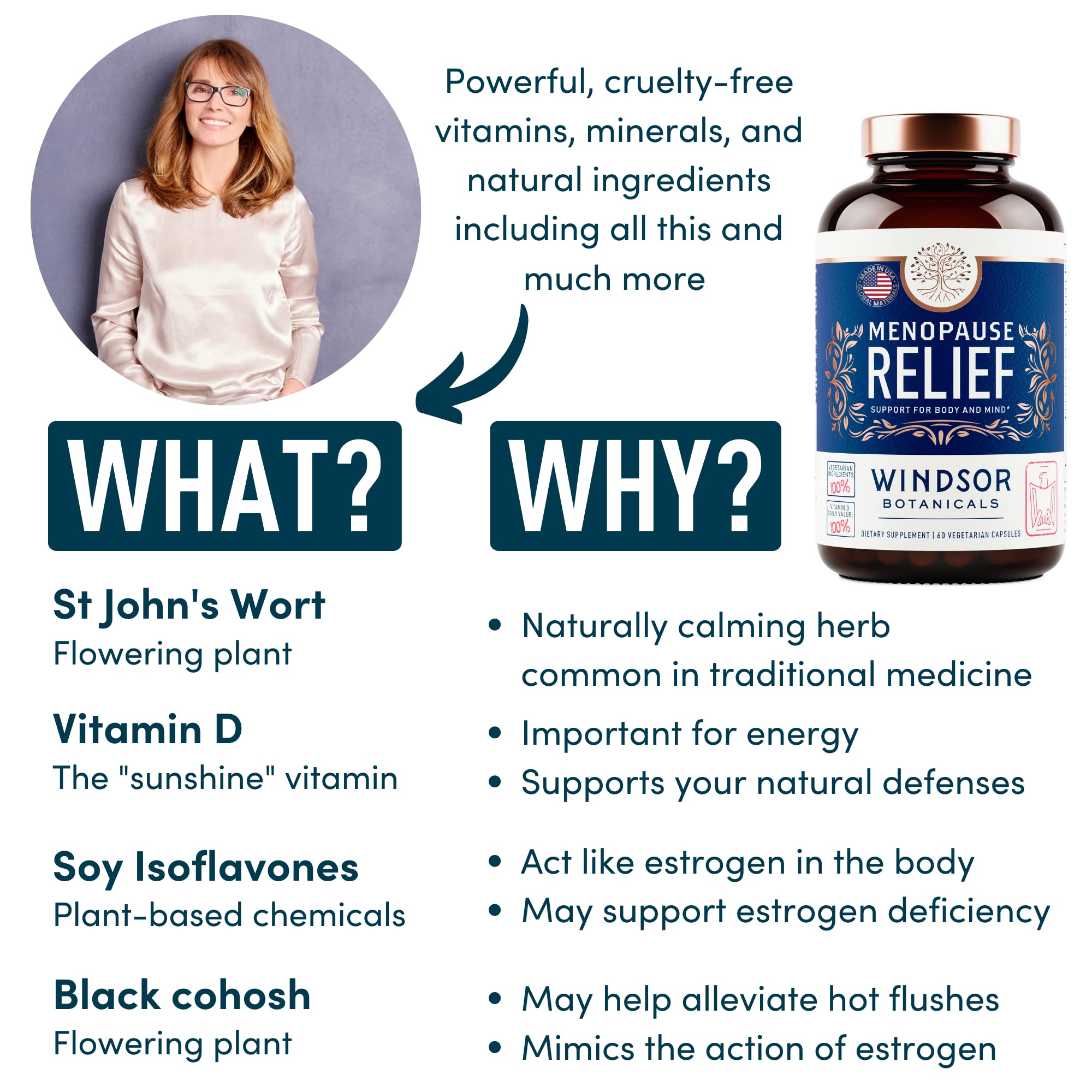 Menopause Supplements for Women - Windsor Botanicals Multivitamin with Chastebrry, Black Cohosh for Hot Flashes, Menopause Relief and Hormone Balance for Women - 60 Natural Progesterone Estrogen Pills