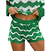 CUPSHE Striped Cover Up Shorts for Women Drawstring Waist Knit Swimsuit Coverup Beach Shorts Casual Bikini Cover Up