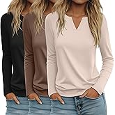 Oakgarden 3 Packs Womens V Neck Long Sleeve Shirts Casual Lightweight Soft Tops Basic Solid Tee Fall Outfits