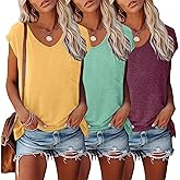LOOKFACE 3 Pack Womens Cap Sleeve Tops V Neck T Shirts Casual Spring Summer Beach Vacation Fashion Basics Tee Clothes
