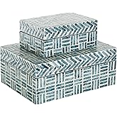 Deco 79 Mother of Pearl Shell Geometric Handmade Decorative Box Mosaic Storage Decorative Keepsake Box with Cream Underlay, S