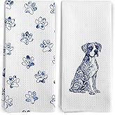BitKAM Chinoiserie Boxer Dog Kitchen Towels, Boxer Dog Gifts for Women Dish Tea Towels for Kitchen, Dogs Mom Lovers Owner Gifts Decorative Hand Towels for Bathroom Decor, 16x24 Inch Set of 2
