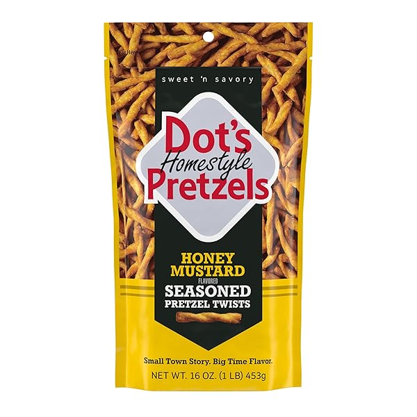 DOT’S PRETZELS HONEY MUSTARD SEASONED PRETZEL TWISTS, HEALTHY KIDS SNACKS, 16OZ GROCERY SIZED BAG