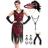 MTITE 1920s Flapper Dresses for Women, Great Gatsby Dresses Roaring 20s, Fringed Sequin Costume with Accessories Set