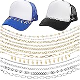 Pumtus 12 Pcs Trucker Hat Chains, Detachable Metal Hat Charm, Gold Silver Mesh Baseball Cap Chains, Stylish DIY Bill Decoration for Women Man, Assorted Chains for Art Craft Project