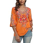 YZXDORWJ Women's Summer Embroidered Mexican Shirts Short Sleeve Casual Tops Blouse