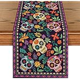 Artoid Mode Mexican Sugar Skull Dia De Los Muertos Table Runner, Day of The Dead Altar Kitchen Dining Table Decoration for Home Party Decor 13x72 Inch