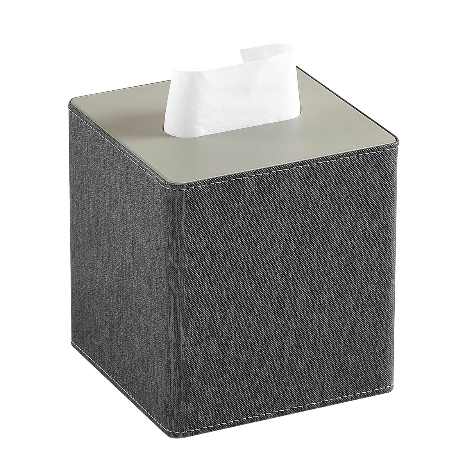 MEIBOOCH PU Leather Tissue Box Cover Square Tissue Box Holder with Magnetic Closure (Dark Grey)