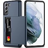 Nvollnoe for Samsung Galaxy S21 Case with Card Holder Blue | Slim Dual Layer Heavy Duty Protective for Galaxy S21 Case,Hidden Card Slot Wallet Case for Samsung S21