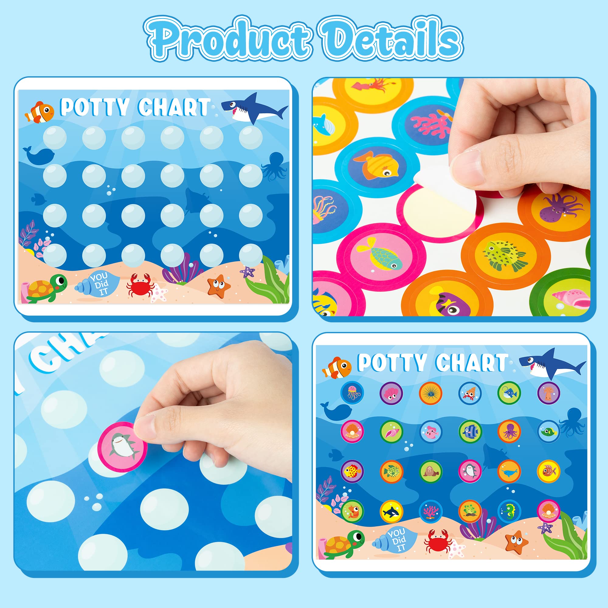 Zainpe 15Pcs Ocean Animals Potty Training Chart for Kids Sea Creatures Potty Chart with Shark Whale Stickers Marine Theme Toilet Training Reward Chart Develop Toileting Habit for Toddlers Boy Girl