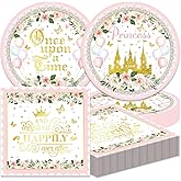 40Pcs Princess Castle Floral Birthday Party Decorations for 20 Guests - Crown Party Plates and Napkins for Baby Shower Birthday Supplies