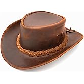 Equine Care Leather Cowboy Hat for Men & Women, Genuine Cowhide Western Outback Hat, Rustic Brown – Large (58–59 cm, 7 1/4–7 3/8)