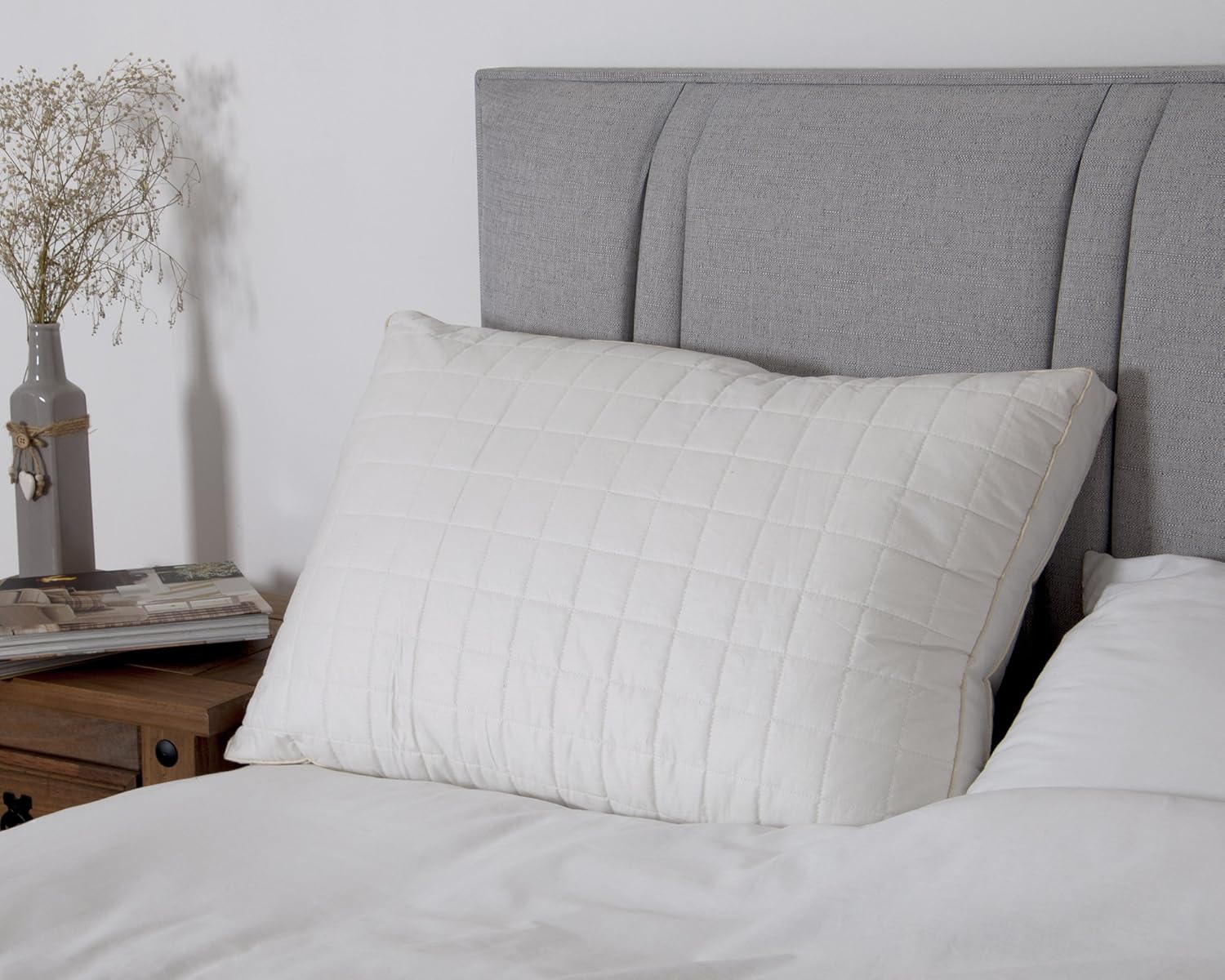 Original Sleep Company Quilted Natural Wool Filled Gusseted Cotton Pillow Breathable Lambswool