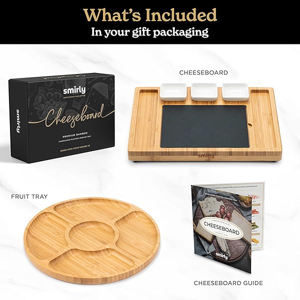 SMIRLY CHARCUTERIE BOARD SET – LARGE BAMBOO CHEESE BOARD FOR SERVING – HOUSE WARMING GIFTS NEW HOME, WEDDING & BRIDAL SHOWER GIFT, BIRTHDAY GIFT FOR WOMEN
