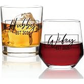 DeeCoo His &amp; Hers Wine and Whiskey Glass Set: Unique Wedding Gift for Couples, Mr &amp; Mrs, Bride &amp; Groom Hubby &amp; Wifey (2026 Newlywed &amp; Bridal Shower Gift, Crystal Glass)