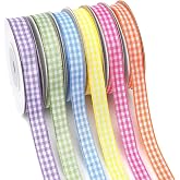 DECYOOL Gingham Ribbon 6 Rolls 60 Yards Spring Plaid Ribbon for Gift Crafts | 10mm Wide Gingham Grosgrain Ribbon for Easter Basket Wreaths Decor Holiday Wedding Baby Shower Birthday Party Supplies