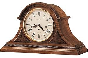 Howard Miller Worthington Mantel Clock – Key Wound Mechanical Wooden Mantel Clock with Westminster Chime Cream Roman Numeral Dial Rare Olive Burl Overlays & Antique Detailing for Home Décor