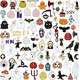 JIALEEY 81PCS Halloween Charms, Wholesale Bulk Lots Hallowmas Skull Skeleton Charms Mixed Gold Plated Enamel Halloween Mask Pendants DIY for Jewelry Making and Crafting