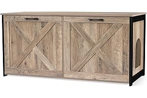 Dwanton 46" Litter Box Enclosure for 2 Cats, Large Cat Litter Box Furniture Hidden with Double Rooms, Wooden Cat Washroom Indoor, Fit Most of Litter Box, Greige, 46" L x 19.7" W x 21.7" H